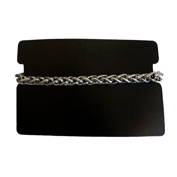 Silver Plated Blackjack Square Charm Braided‎ Bracelet Cubic Zirconia 7.5 in - Picture 11 of 13